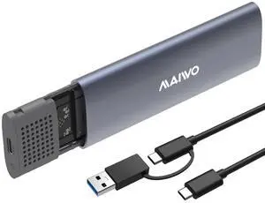 MAIWO M.2 SSD Enclosure 10Gbps for NVMe & SATA,Tool-Free NVMe Enclosure USB C/USB A, M.2 Enclosure Aluminum with 17.71in Cable, SSD Enclosure for M2 2230/2242/2260/2280 M-Key/(B+M) Key-Grey