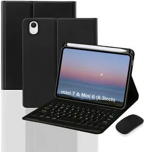 LUIOOXEIM Keyboard Case for iPad mini 7th (A17 Pro 2024) / Mini 6th Gen 2021 8.3inch - with S Pencil Holder Case and Mouse Detachable Keyboard (Black)