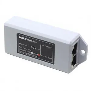 DSLRKIT 2-Port Outdoor Gigabit PoE Passthrough Switch PoE Extender 1 in 2 Out Cascade Repeater