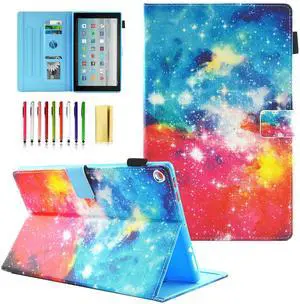 UUcovers Case for Amazon Kindle Fire HD 10 Tablet 9th/7th Generation (2019 and 2017) 10.1 inch Cover with Pencil Holder Smart Folio Stand PU Leather Magnetic Wallet [Auto Wake/Sleep], Starry Galaxy