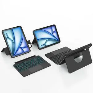 accrosoo Keyboard Case for iPad Air 11" (M3 2025 / M2 2024) 360° Rotatable & Detachable Magnetic Full Protect Case, with Trackpad for Pro 11" (1st/2nd/3rd/4th) & 10.9" Air 5th/4th,Backlits,Black