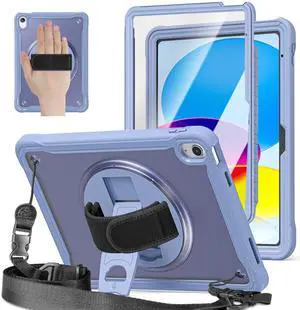 ZenRich Clear Case for iPad 11th (A16)/ iPad 10th Generation 10.9 inch 2025/2022, Shockproof Slim Hard Case with Screen Protector/Pencil Holder/360°Rotating Kickstand/Handle/Carrying Strap, Purple