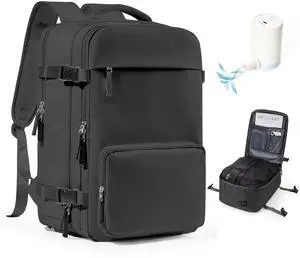 VENATIN Vacuum Backpack Travel, Vacpack Backpack with Vacuum 18×14×8 Personal Item Travel Bag, Mochila Compression al vacio, Carry on Flight Approved Laptop Bag Black(With Air Pump)