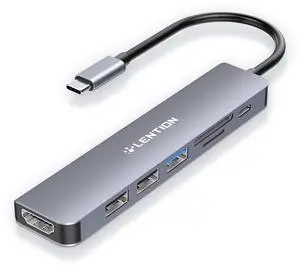 LENTION USB C Hub with 100W Charging, 4K HDMI, Dual Card Reader, USB 3.0 & 2.0 Compatible MacBook Pro, New Mac Air/Surface, Chromebook, More, Stable Driver Adapter (CE18, Gray, 1PC)