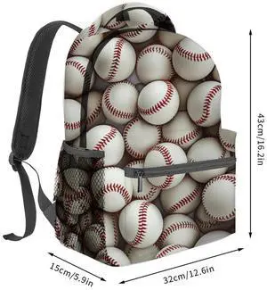 CUEBOS Baseball Backpack, Polyester Laptop Bag, Realistic Seamless Ball Print Backpacks, Base Sport Back Pack, Rucksack Gifts for Athletic Lover, Teens Bookbag, Travel Daypack, Hiking, Camping