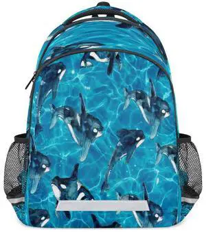 Funky Qiu Ocean Sea Kill Whale Orca Backpack for Men Women Lightweight Laptop College School Bookbag Casual Daypack for Travel Hiking Camping with Reflective Strip