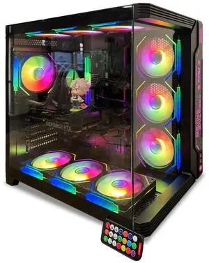 Evounic Gaming PC Desktop Computer  i7 Xeon E5 10-Core, Radeon RX 580 8GB, 32GB DDR4 RAM, 512GB SSD, Wi-Fi 6 & Bluetooth 5.4, 10× ARGB Cooling Fans, Windows 11 Pro Gaming Tower
