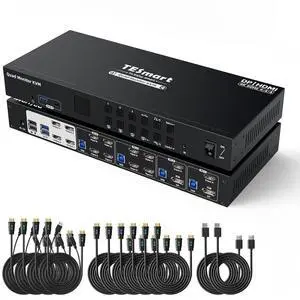 TESmart Quad Monitor HDMI+DP MST KVM Switch 4 Monitors 4 Computers 4K@60Hz, USB 3.0 KVM Docking Station, EDID emulators,Audio&Microphone, Hotkey Switch, Rack-Ears, with Input Cables