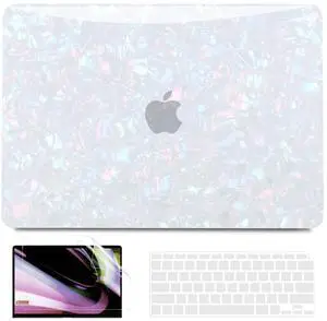 B BELK Compatible with MacBook Air 13 inch Case 2022 2021 2020 2019 2018 M1 A2337 A2179 A1932, Plastic Laptop Hard Shell +Keyboard Cover +Screen Protector for MacBook Air 13.3 inch Case, Shiny Pearl