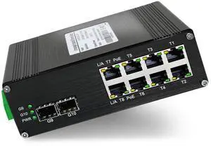Unmanaged 8-Port 2.5G Switch with 2-Port 10G SFP+, Industrial 30W PoE Ethernet Switch Supports IEEE 802.3af/at, 48~57VDC Power Input, -40°F to 176°F