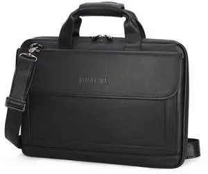 Masa Kawa Leather Briefcase for Men Slim 15.6" Laptop Bag Waterproof Crossbody Shoulder Messenger Computer Attache Case for Business Work, Black