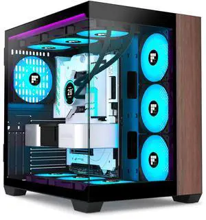 FOIFKIN M9 PC Case -Genuine Walnut Wood, Pre-Installed 7 PWM ARGB Fan, ATX Mid-Tower Gaming PC Case, 270° Panoramic Glass, Type-C, Black, FOIFKIN (Black, 7*Fans)