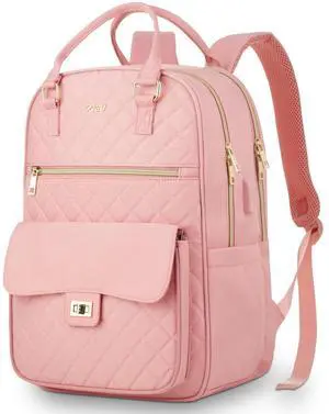 RJEU Backpack Boogbag for Women,Cute School Backpack for Teen Girls with Laptop Compartment,Quilted Stylish Computer Bag Big Book Bag for College Student Work,Pink