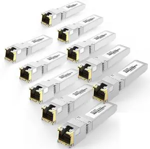 10Gb SFP+ to RJ-45 Module Transceiver 98Ft (30m), 10 Gigabit SFP+ Copper Ethernet CAT6a Transceivers Compatible with 5Gb/ 2.5Gb/ 1Gb, NOT Compatible with Brand Dell, Aruba, HP, H3C [10-Pack]