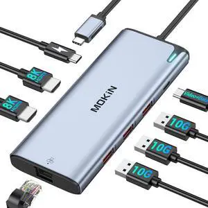 USB C to USB C Hub Multiport Adapter,USB C Splitter Dual Monitor with 8K@60Hz 2*HDMI,8 in 1 Dual HDMI Adapter Hub with USB C Video Output, 4*10Gbps USB,Ethernet and 100W PD for MacBook Pro/Air,Dell,HP