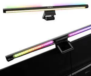 Tecgear Beam Monitor Light Bar, LED Light Bard for Eye Caring, e-Reading, LED Desk Lamp with Auto-Dimming, Touch Control, No Screen Glare, Space Saving, Home Office Task Lamps (Black (RGB Backlight))
