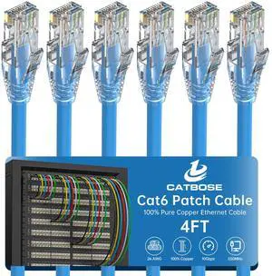 4 Feet Cat6 Patch Cable(6 Pack), Solid Pure Copper Patch Cord, Cat 6 Ethernet Cable, UTP Network, High Speed RJ45 Internet Cable, Compatible for Routers, Switches, PC, Servers, PS4/5, Xbox - Blue