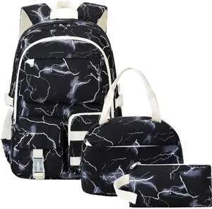 3 PCS Backpack Set for Boys Mens, Laptop College School Backpack with Lunch Box Pencil Case Teens Men Bookbag Boy Kids Elementary Middle High School Bag Student Bookbags Travel Daypack-White Set