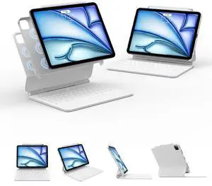 Magic Keyboard Case Compatible with iPad Air 11-inch M3/M2(2025/2024), Pro 11-inch (4th/3rd/2nd/1st) Gen, 10.9-inch Air 5th/4th Gen with Pencil Holder, Four-Corner Protective Cover, White[NOT FOR M4]