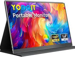 Yodoit Portable Monitor for Laptop, 15.6" 1920×1080 Travel Monitor FHD Screen IPS Display with USB Type C Port, Speakers and Smart Cover Compatible with PC, MacBook, Xbox (Black)