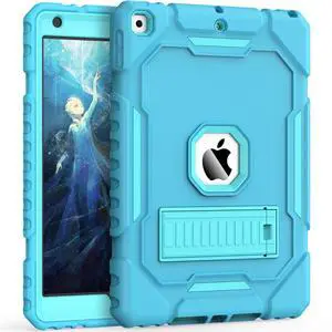 Grifobes Case for iPad 9th/8th/7th Generation 10.2 Inch (2021/2020/2019), Kick Stand Heavy Duty Shockproof Rugged Protective 10.2" Cover for iPad 9 8 7 Gen for Kids Girls Women (Blue+Teal)
