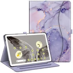 Fintie Case for Google Pixel Tablet 11 Inch 2023 Release, Multi-Angle Viewing Protective Stand Cover with Pocket & Pencil Holder Compatible with Charging Speaker Dock, Lilac Marble