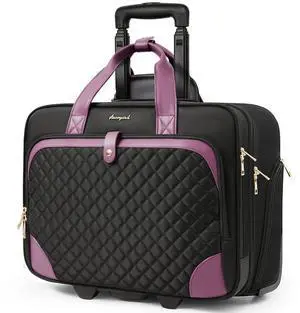 Arcoyard Rolling Laptop Bag, Rolling Briefcase for Women with Waterproof Pocket, 17.3 Inch Computer Bag, Underseat Carry On Luggage with Wheels for Work Travel Business, Lightweight Black Purple