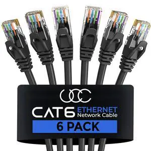 Cat 6 Ethernet Cable 8 FT 6 Pack, Cat6 RJ45 Ethernet Patch Cables, High-Speed Computer Wire 10Gbps 500Mhz, UTP Cat6 Internet LAN Cable Cord for Router Modem PS4/5 Xbox, Outdoor&Indoor - Black