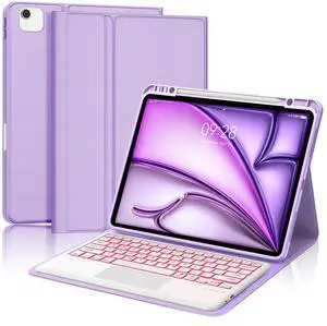 for iPad Air 13 (M3 2025/M2 2024) Case with Keyboard for iPad Pro12.9 6th/5th/4th/3rd Gen Touch Keyboard Case with Colors Backlit & Pencil Holder, Smart Cover Keypad with Trackpad for Pro 12.9, Purple