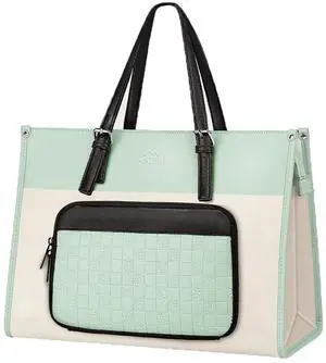MATEIN 2 in 1 Tote Bag Lunch Bag Combo, 15.6 Inch PU Leather Briefcase for Laptop, Multi Compartment Lunch Handbag Purse for Women, Leakproof Work Tote with Cooler Bag for Picnic, Pale Green