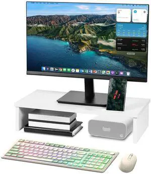 Qupui 21" Monitor Stand Riser with Phone Holder, Monitor Stand for Desk, Computer Monitor Stand, Desk Shelf for Top of Desk, Desktop Organizer for Laptop, Printer, TV