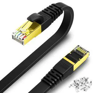 Cat 8 Flat Ethernet Cable 50ft, KASIMO Cat8 High Speed Flat Internet Network LAN Cable 40Gbps 2000MHz SSTP Network Patch Cord with Gold Plated RJ45 Connector (50 ft)