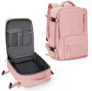 Large Travel Backpack Women, Carry On Backpack,Hiking Backpack Waterproof Outdoor Sports Rucksack Casual Daypack with USB Charging Port Shoes Compartment,Pink