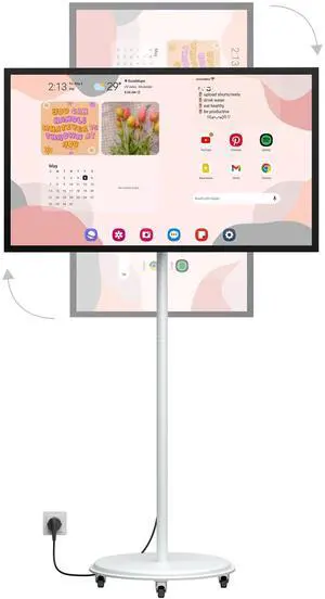 QIXZOCV 43 Inch Portable TV, FHD Smart Display, Large Screen Rolling TV with Adjustable Stand, Android OS, USB/HDMI/Type-C Port, All-in-One Home Entertainment Center