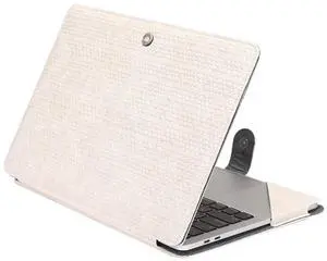 MOSISO Case Compatible with MacBook Air 13.6 inch M4 M3 M2 2025-2022 / Air 13 M1 2022-2018 / Pro 13 inch M2 M1 2025-2016, Bamboo Weave Texture PU Leather Portfolio Protective Stand Cover, Beige