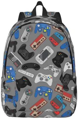 Duduho Video Game Controller Grey Background Backpack 15.7 Inch Laptop Backpack Travel Hiking Daypack Gaming Theme Multipurpose Bookbag For Men Women
