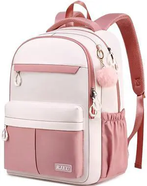 RJEU Backpack for School, Water Resistant Ergonomic Cute Bookbag for Teen Girls, College, Middle & High School Students Bookbag, Anti-Theft 15.6 Inch Laptop Backpack