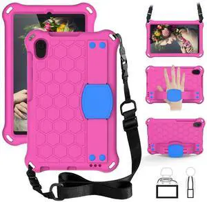 Dteck Case for Samsung Galaxy Tab A 8.4 2020 Release SM-T307U, Kids Friendly Shockproof Hybrid Rugged 3-in-1 Layer Kickstand Full Body Protective Cover with Hand Holder/Shoulder Strap, Blue/Rose