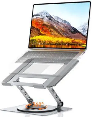 TECKNET Laptop Stand for Desk, 360 Rotating Base, Ergonomic Foldable Computer Stand for Laptop Riser Height Adjustable, Compatible with MacBook Pro, All Laptops 10-17" - Silver