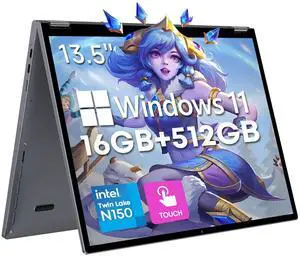 CHUWI FreeBook 2-in-1 Laptop 13.4'', 16GB LPDDR5 RAM 512GB SSD, Intel N150(up to 3.6GHz), FHD 2520 * 1680, 2TB SSD Expand, Windows 11 Touchscreen Laptops, Backlit Keyboard, WiFi 6, BT5.2, Type-C