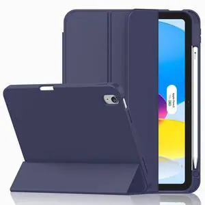 iMieet Case for iPad (A16)/iPad 10th Generation [11-Inch 2025/10.9 Inch 2022], Trifold Stand Smart Cover with Pencil Holder and Soft TPU Back, Supports Touch ID(Dark Blue)