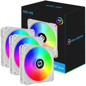 NVRADCHUA 120mm Case Fan 3 Pack RGB Case Fans, N25-120 White Silent 1,200rpm PC Fans, Hydraulic Bearing - White 120mm RGB Fans with 12v 3 pin and molex 4 pin PSU plug Computer Fans for PC Case