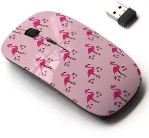 2.4G Wireless Mouse with Cute Pattern Design for All Laptops and Desktops with Nano Receiver - Pink Flamingos can