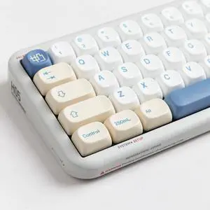 Cream and Blue White MOA Profile Keycap, Csutom PBT Keycap Set for ANSI US Layout Mechanical Keyboard, Dye Sublimation Durable Thick Key Cap 144 Keys