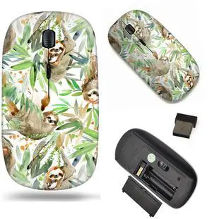 Unique Pattern Optical Mice Mobile Wireless Mouse 2.4G Portable for Notebook, PC, Laptop, Computer - Watercolor Tropical Pattern with Sloth and Tree