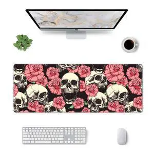 Rose Skull Mouse Pad Goth Large Gaming Keyboard Mat Gothic Rubber Base XL Desk Mat Extended Computer Mouse Pad for Home Office 31.5 x 11.8 Inch