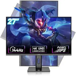 LXZ Gaming Monitor 27 inch, 144hz Monitor 3840 * 2160P, IPS Display, Eye Care, DP/HDMI, Wall Mount Compatible - Black