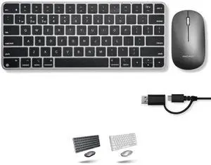 Macally Apple Wireless Keyboard and Mouse for Mac - Dual Mode (Bluetooth + Wired) - Multi-Device, Rechargeable - Mini Wireless Keyboard and Mouse Combo for MacBook, iPad, Mac Mini/Air/Pro (Space Gray)