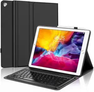 Keyboard Case for iPad Pro 12.9 inch 2015 1st Gen / 2017 2nd Gen, Magnetic Detachable Slim Wireless Bluetooth Keyboard, Precise Cutouts Folio Cover Case with Pencil Holder, Auto Sleep/Wake, Black