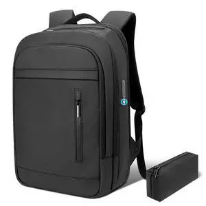Laptop Backpack for Men Business Travel Laptop Backpack with USB Charger Lightweight Anti-Theft Water-Resistant Fits 15.6 Inch Laptop for Travel Daily Work Office College with Small Bag-Black